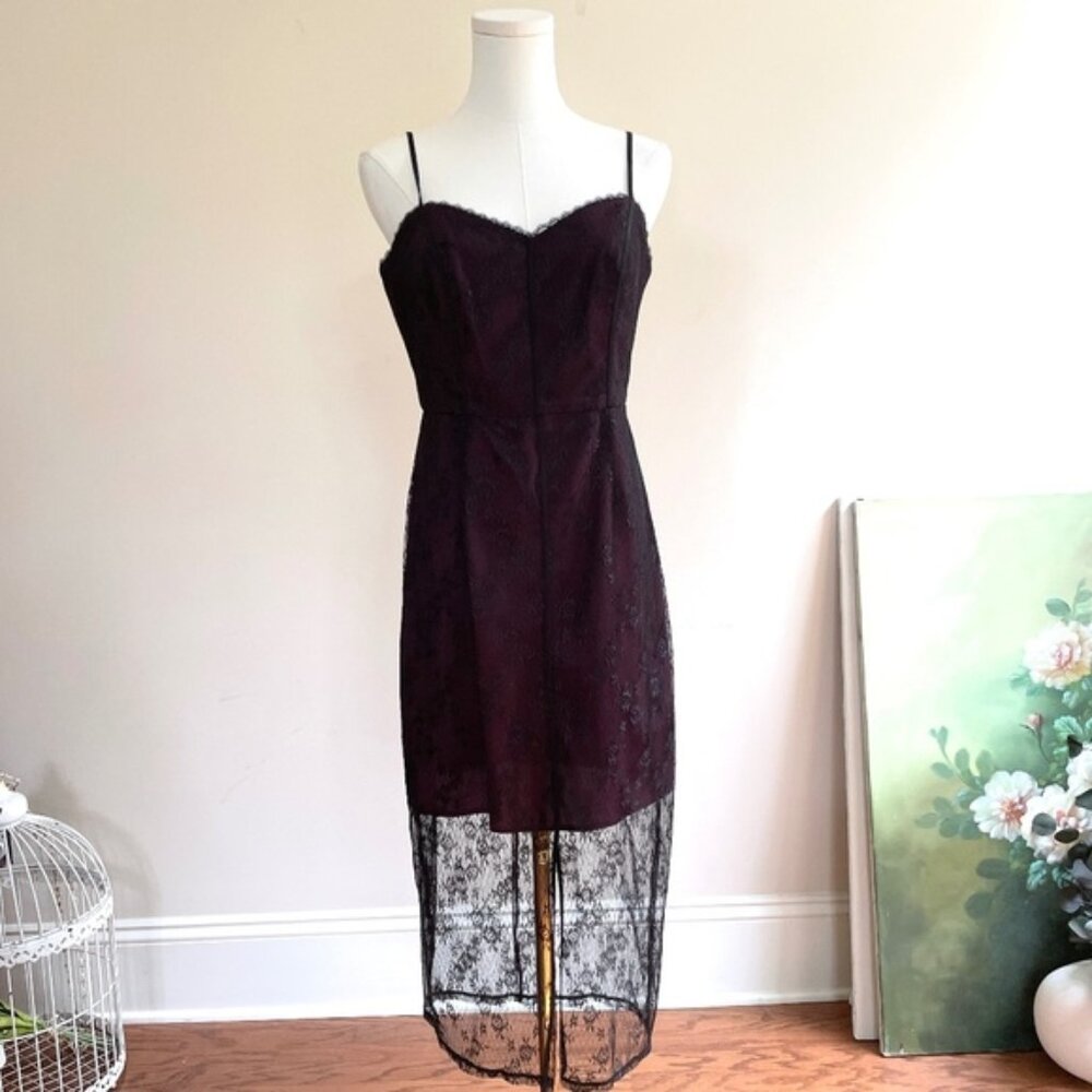 Fairy Grunge Lace Slip Dress Womens sz 8 Midi Sheer Overlay Y2K Whimsigoth BCB